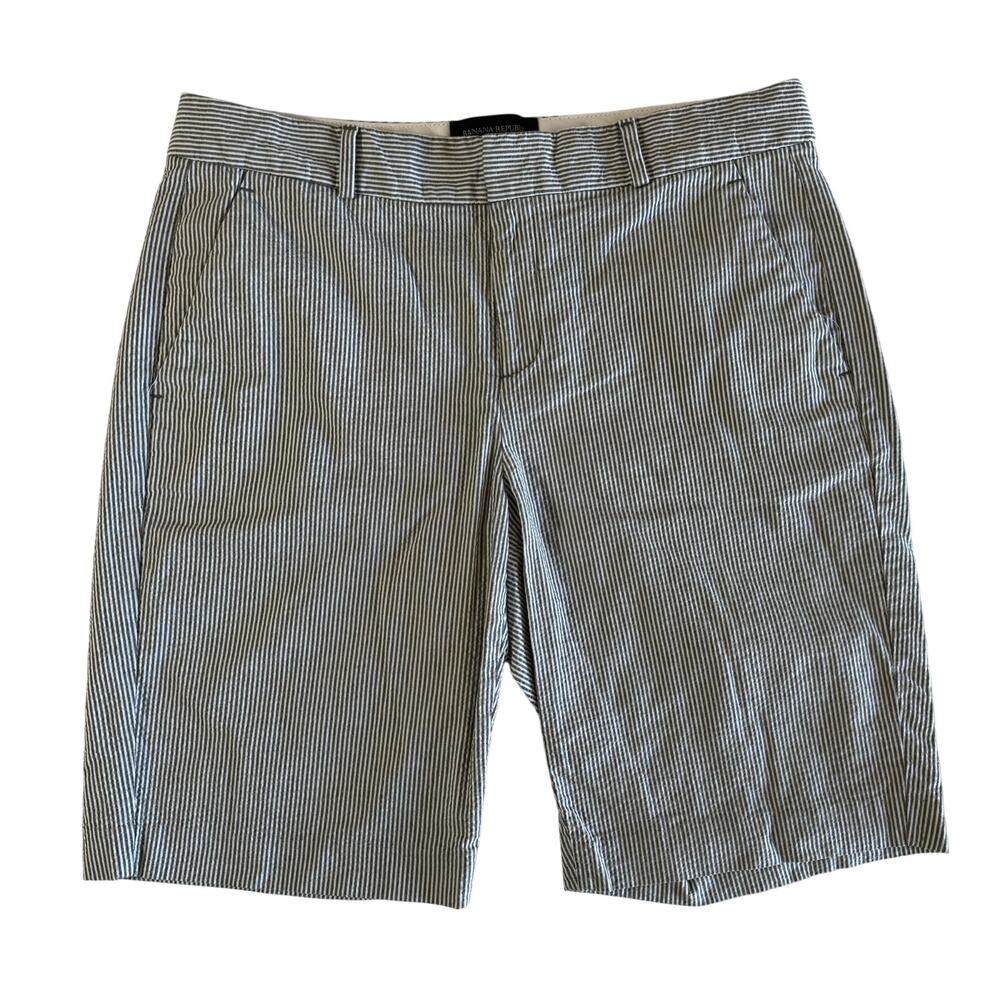 Banana Republic Seersucker Shorts Women's 4 Olive Green White Stripe Tailored - Picture 5 of 15